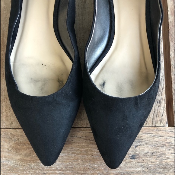 Black Faux Suede Point Toe Flats - Picture 4 of 7
